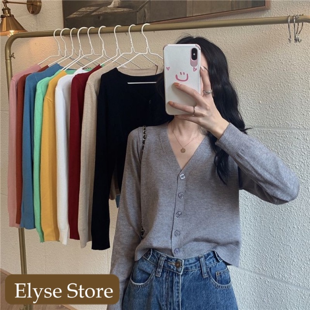 Áo Khoác Cardigan Cổ Tim Xinh Xắn Chất Len Tăm Phong Cách Ulzzang Hàn Quốc Nhiều Màu AC3