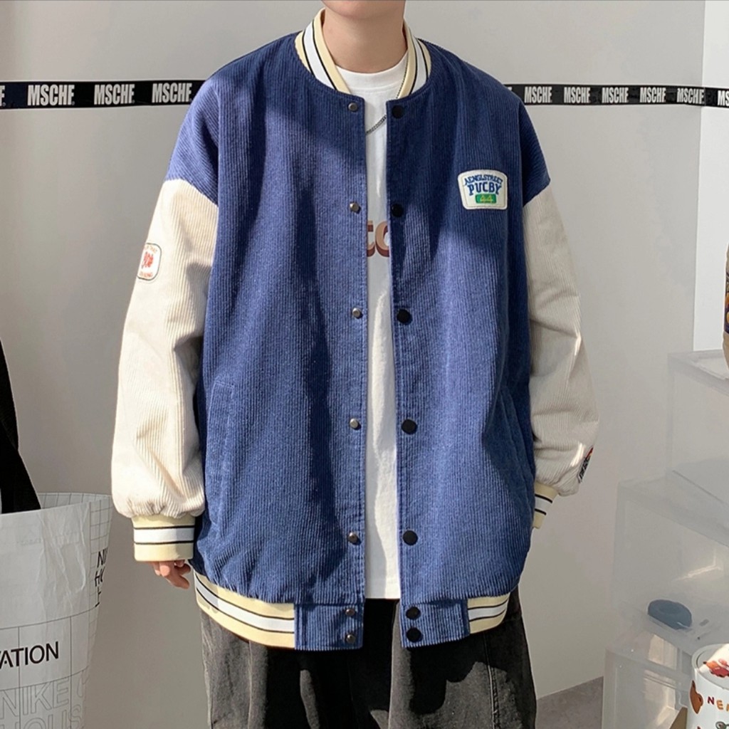 Áo Bomber Nhung Tăm Chữ Thêu PUCBY ❤ Áo Khoác Bóng Chày Dáng Rộng Nam Nữ DH23