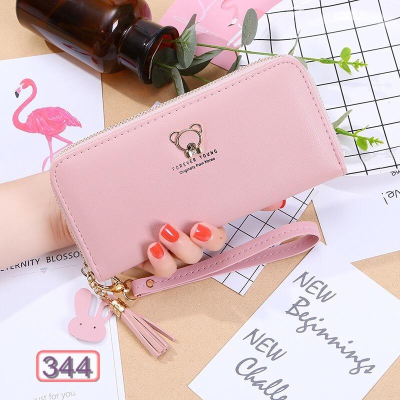 Ví Dài Nữ Đựng Thẻ FOREVER YOUNG Đính Gắn Chú Gấu Dễ Thương