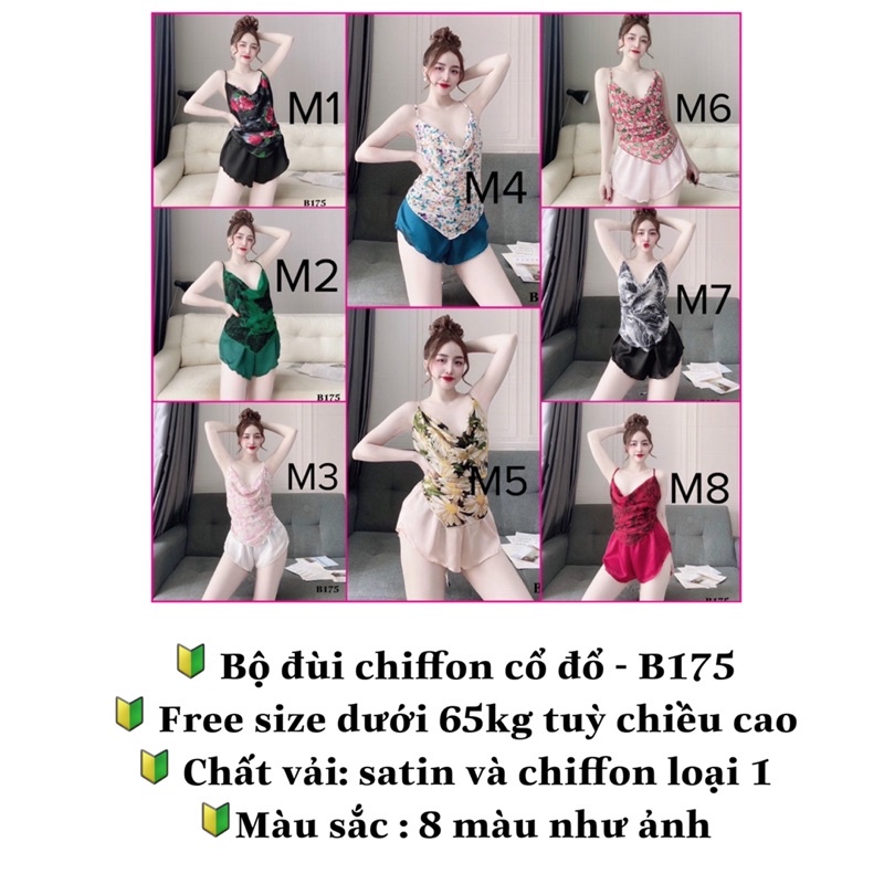 Bộ đùi chiffon cổ đổ - B175 (đồ ngủ sexy freesize) | BigBuy360 - bigbuy360.vn