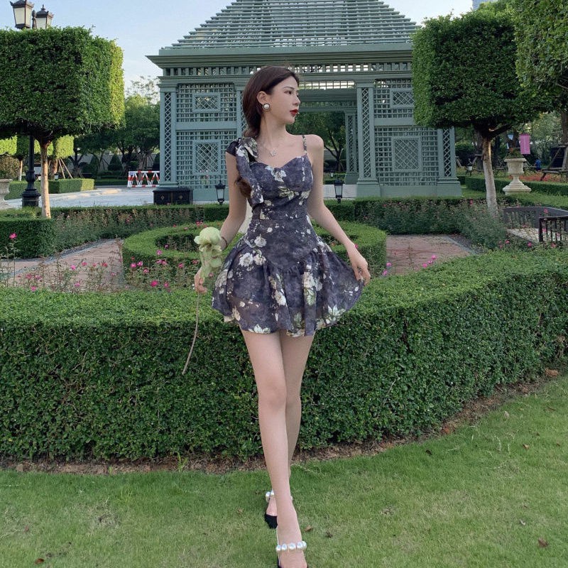 Váy Dây Dạo Phố In Hoa Thời Trang Cho Nữ