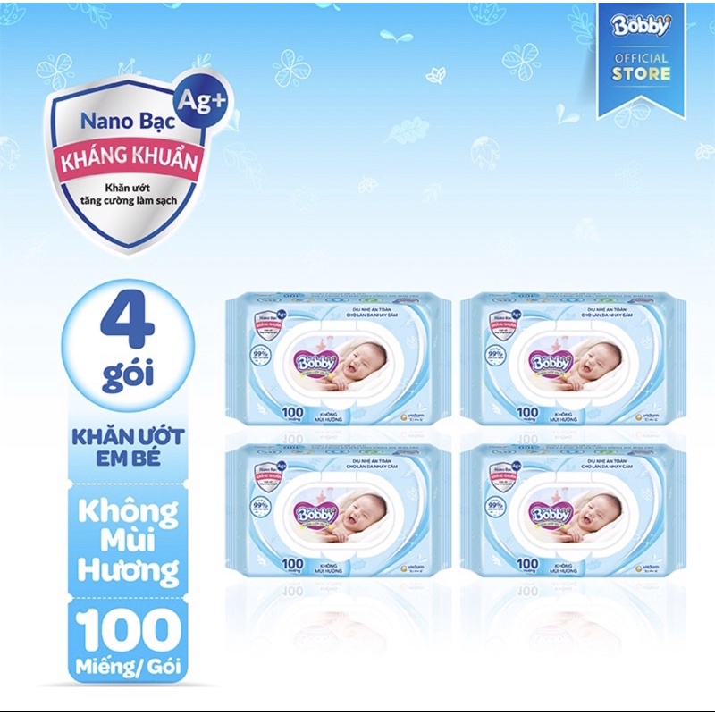 [ Hoả tốc Hcm  ] Khăn ướt Bobby không mùi - Hàng chính hãng Công Ty -
