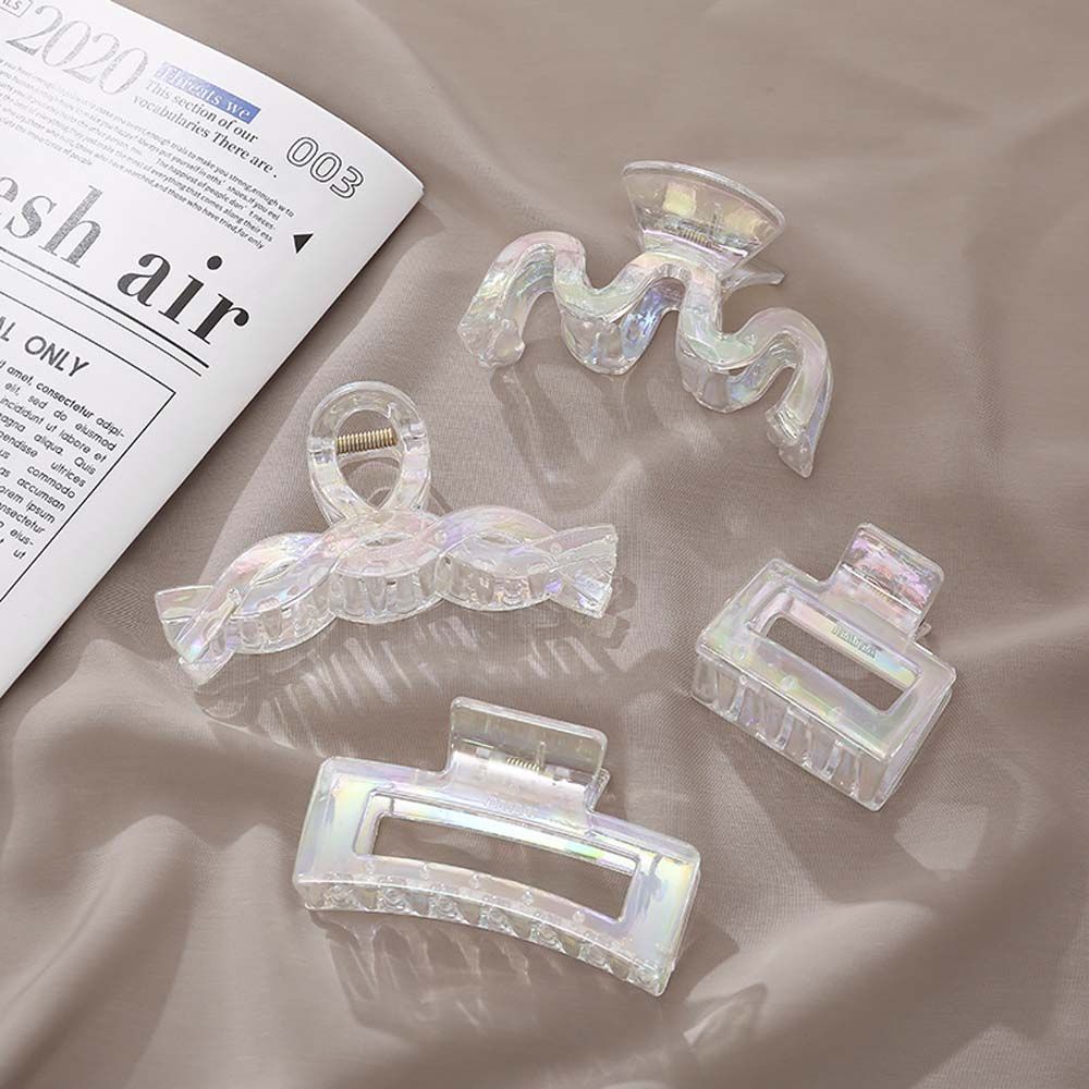 Kẹp tóc acrylic trong suốt màu laser đơn giản thanh lịch cho nữ