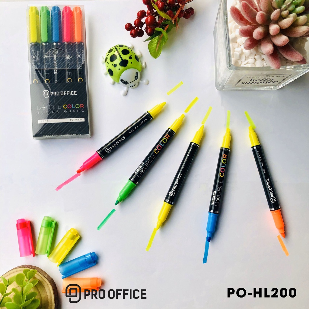 Vỉ 5 Bút highlight PRO-OFFICE 2 đầu PO-HL200