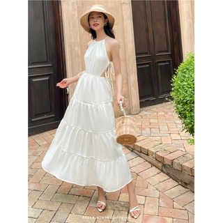 Đầm maxi tầng cổ yếm buộc dây , Peace House Clothing
