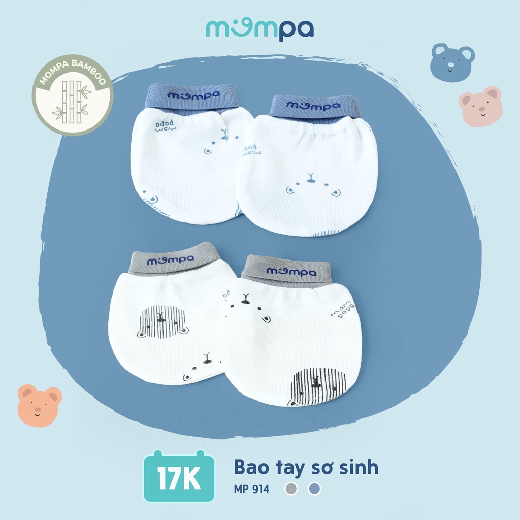 Set bao tay chân mũ yếm sơ sinh cho bé Mompa vải sợi tre mềm mịn co giãn 907