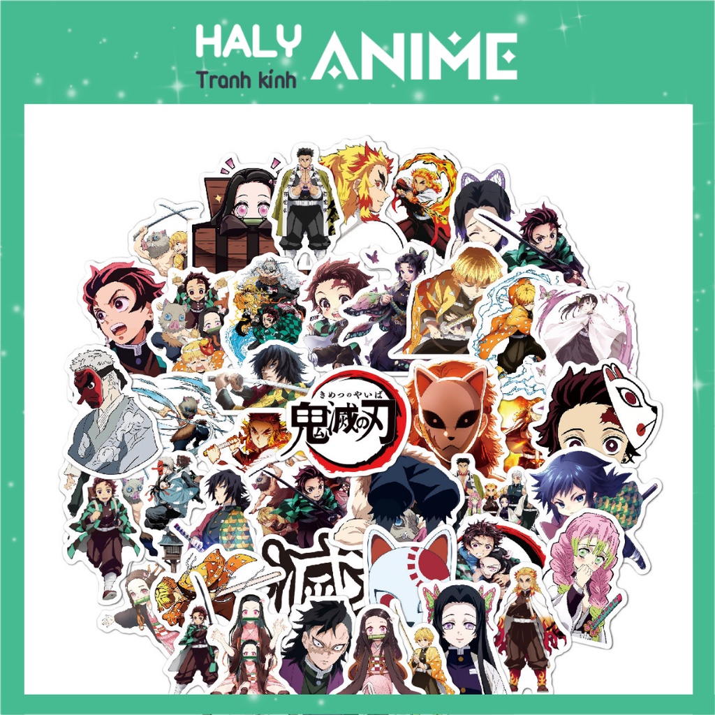 Hình dán sticker anime Demon Slayer, Set stiker cute, dễ thương dán mũ bảo hiểm, vali, laptop, chống nước, chống bay màu