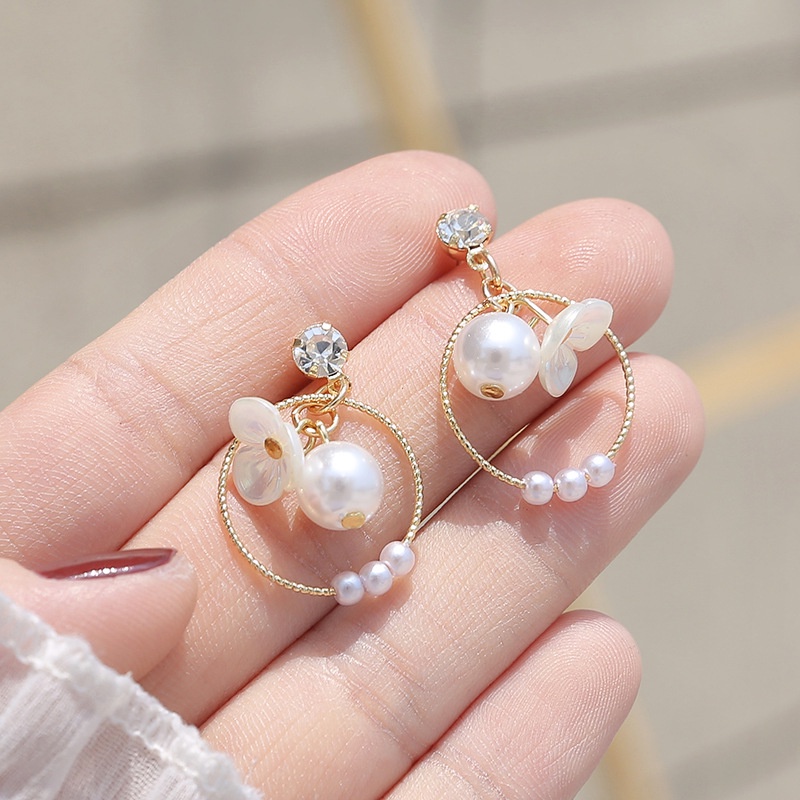 Khuyên tai mạ bạc 925 đính ngọc trai nhân tạo phong cách Hàn Quốc mới