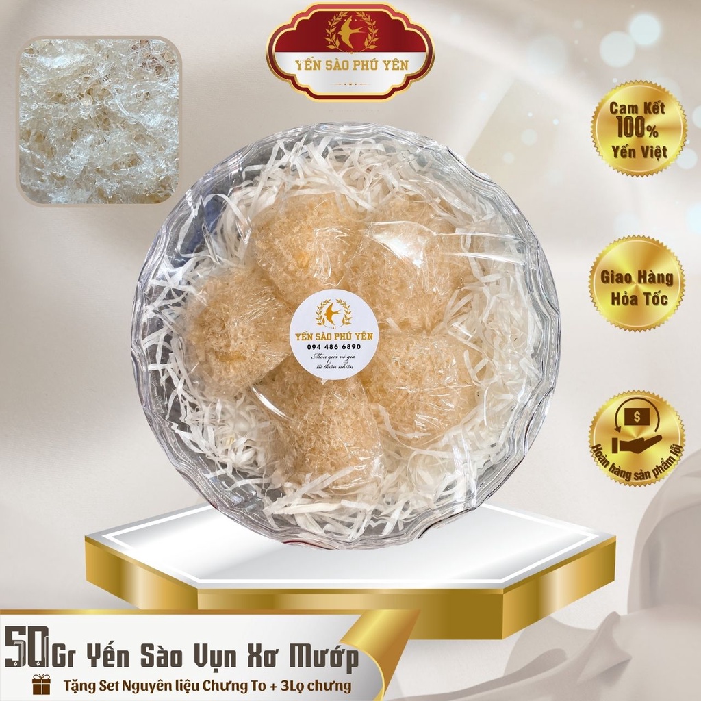 50gr Yến Sào Vụn Xơ Mướp Tinh Chế !🎁lọ chưng yến + Nguyên Liệu Chưng Cao cấp !!!