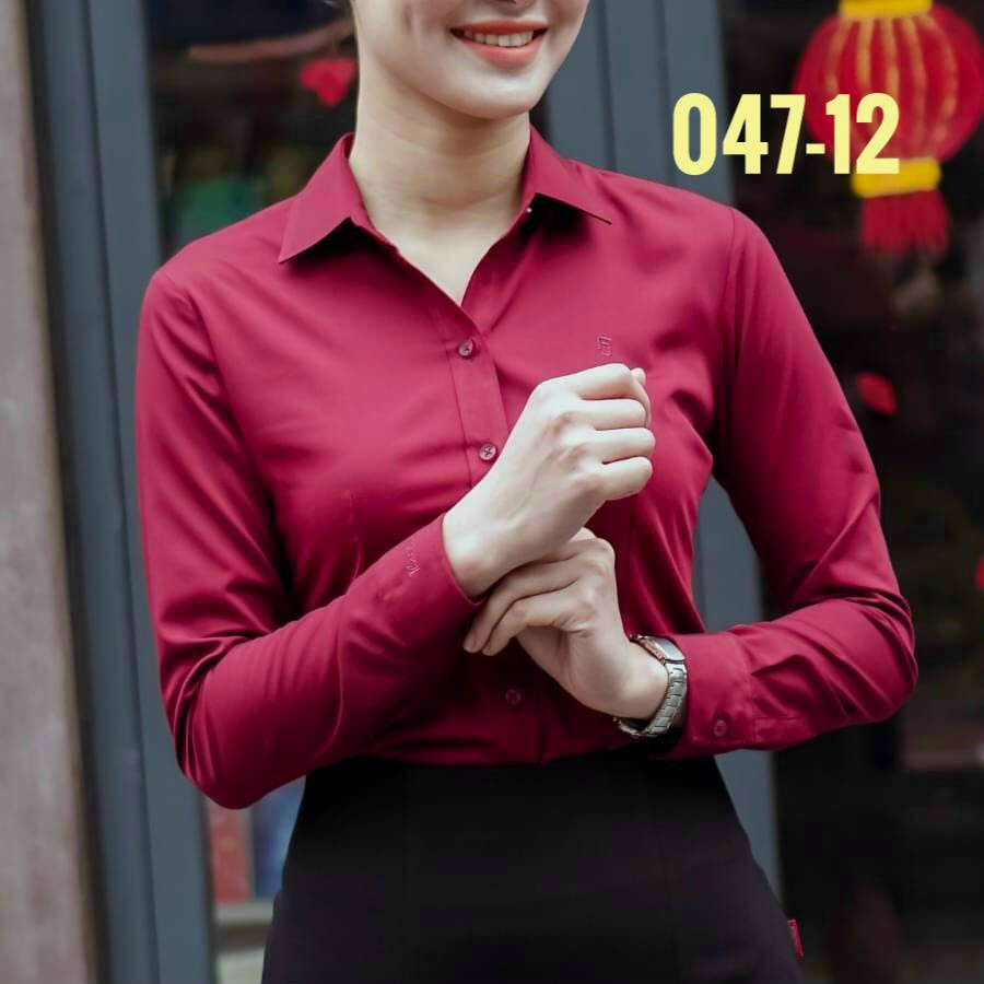 CHÍNH HÃNG THÁI HOÀ Áo sơ mi nữ màu đỏ đô vải mềm thoáng mát 2869 047