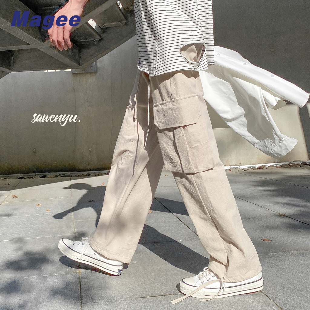 Magee Quần Cotton Lanh Ống Rộng Thời Trang Đường Phố Cao Cấp Phù Hợp Với Mùa Xuân Và Mùa Thu