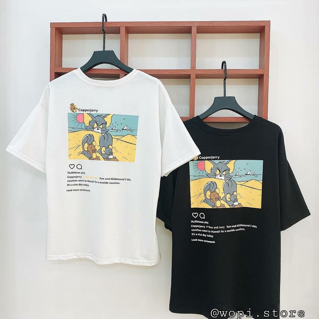 Áo Thun Tay Lỡ MÈO CHUỘT TOM Form Rộng Unisex