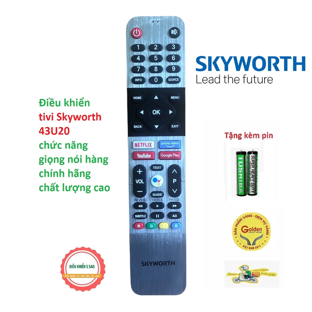 Điều khiển tivi Skyworth 43U20 chức năng giọng nói loại tốt zin theo máy chất lượng cao - tặng kèm pin chính hãng