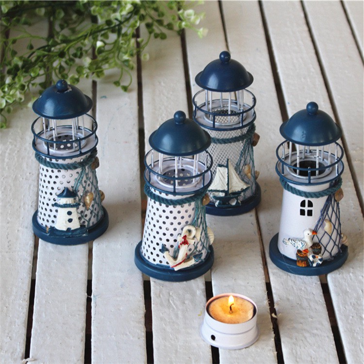 Mô hình ngọn hải đăng trang trí bằng sắt có đèn Led nhiều size  - Decor đồ trang trí theo phong cách biển Địa Trung Hải