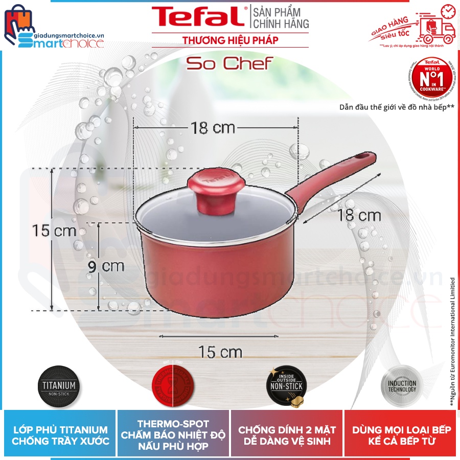 Nồi cán dài, quánh Tefal So Chef 18cm G1352395