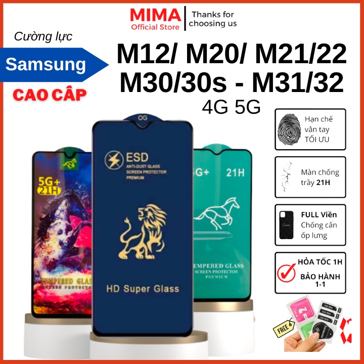 Kính cường lực Samsung M12/M20/M21/M22/M31/M32 4G 5G/M30/M30s Full chống xước màn hình hạn chế bám vân tay tặng bộ dán