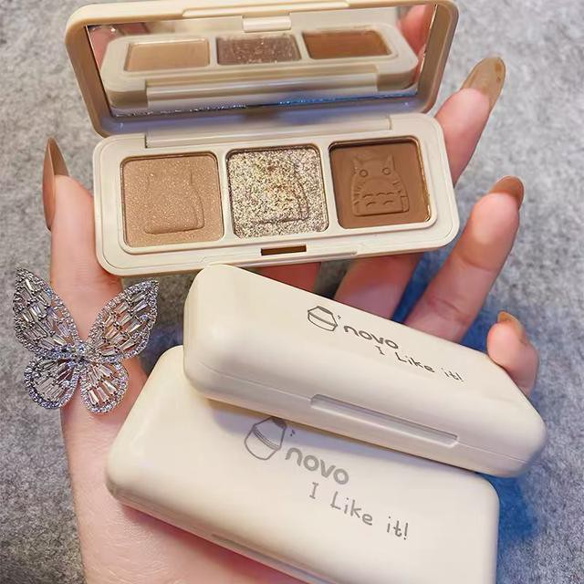 Bảng phấn mắt NOVO ánh ngọc trai 3 trong 1 với 3 màu quyến rũ tùy chọn cho phái nữ Nội Địa Trung