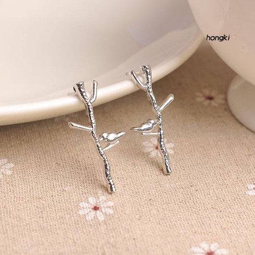 Khuyên tai dáng dài hình nhánh cây và chú chim dành cho nữ