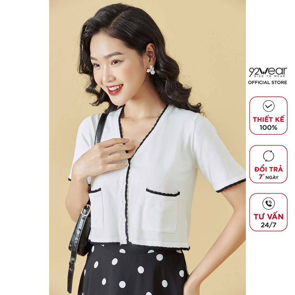 [Mã WABRH11 giảm 10% đơn 99K] Áo len nữ mỏng cổ tim 92WEAR ngắn tay túi 2 bên, thiết kế trẻ trung, hiện đại ALA0062 | BigBuy360 - bigbuy360.vn