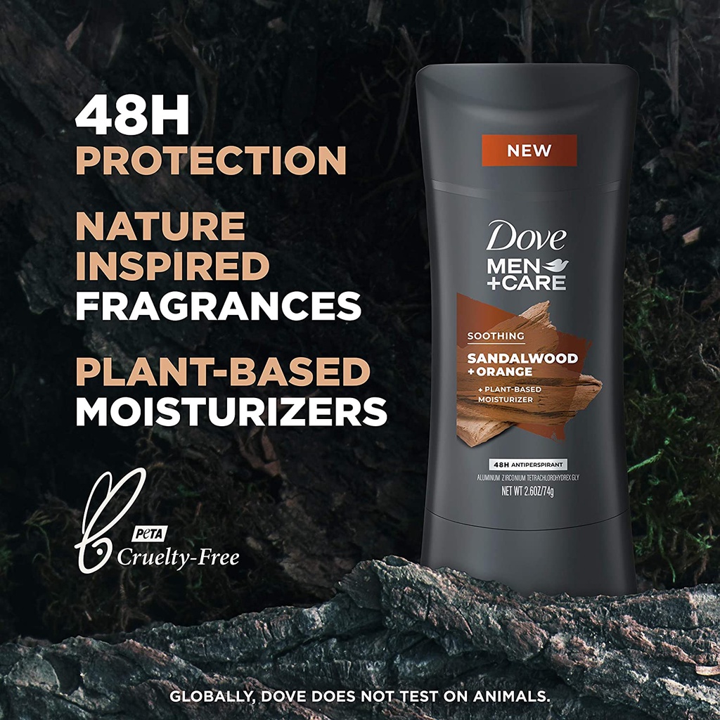 Lăn khử mùi nam dạng sáp hương gỗ DOVE MEN + CARE Antiperspirant Deodorant Sandalwood + Orange 74g (Mỹ)