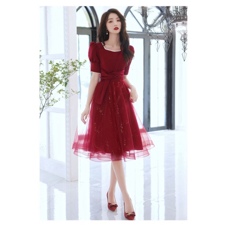 🔥BIGSIZE 40-90KG🔥🔥QUẢNG CHÂU🔥 Đầm Tay Ngắn Màu Đỏ Thiết Kế Mỏng Xinh Xắn Thời Trang dr đám cưới dự tiệc dạ hội dáng