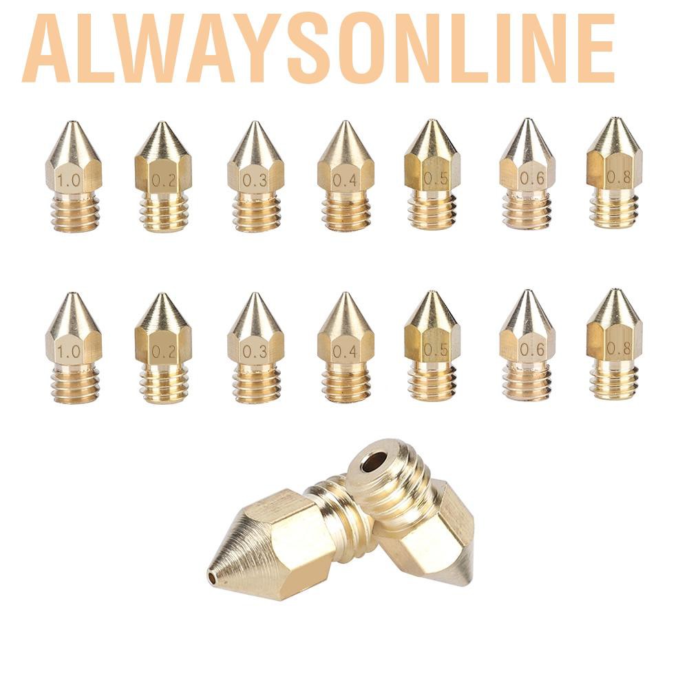 Alwaysonline 14Pcs 3D Printer Nozzle Extruder Brass Print Head 0.2/0.3/0.4/0.5/0.6/0.8/1mm