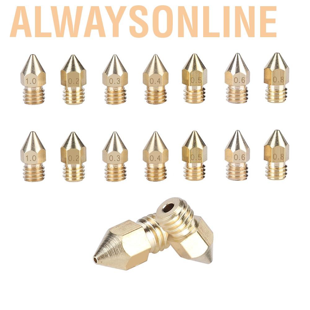 Alwaysonline 14Pcs 3D Printer Nozzle Extruder Brass Print Head 0.2/0.3/0.4/0.5/0.6/0.8/1mm