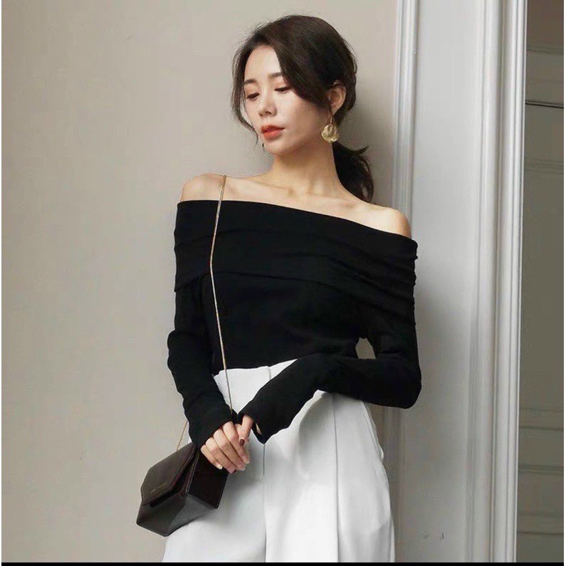 Áo Trễ Vai Dài Tay CHICCLOTHES ♥️ FREE SHIP ♥️ Thun body dáng ôm chất tăm bánh bèo cực xinh
