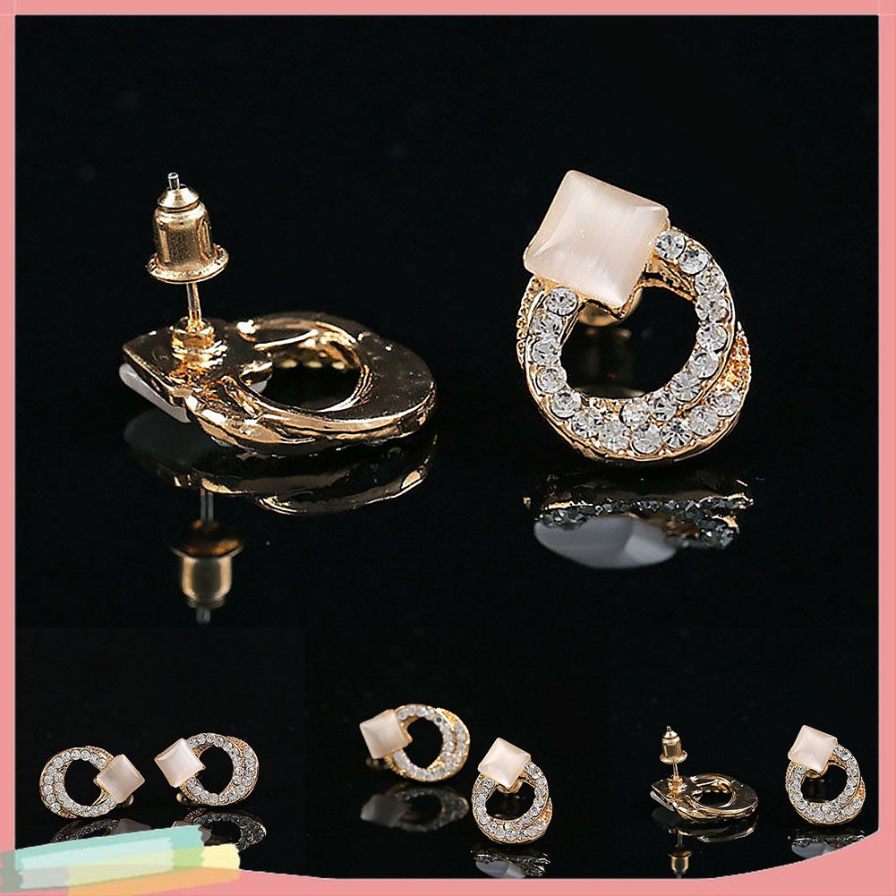 1 Đôi Khuyên Tai Mạ Vàng Đính Đá Sang Trọng Thời Trang