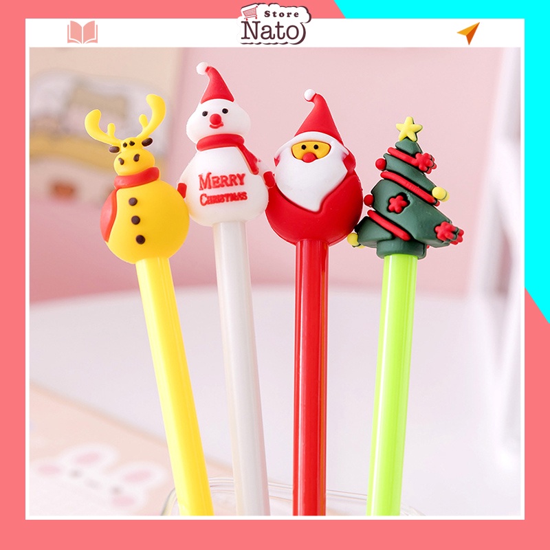 Bút bi Noel mực đen cute hàn quốc cao cấp viết đẹp có nắp học sinh NATO BB45