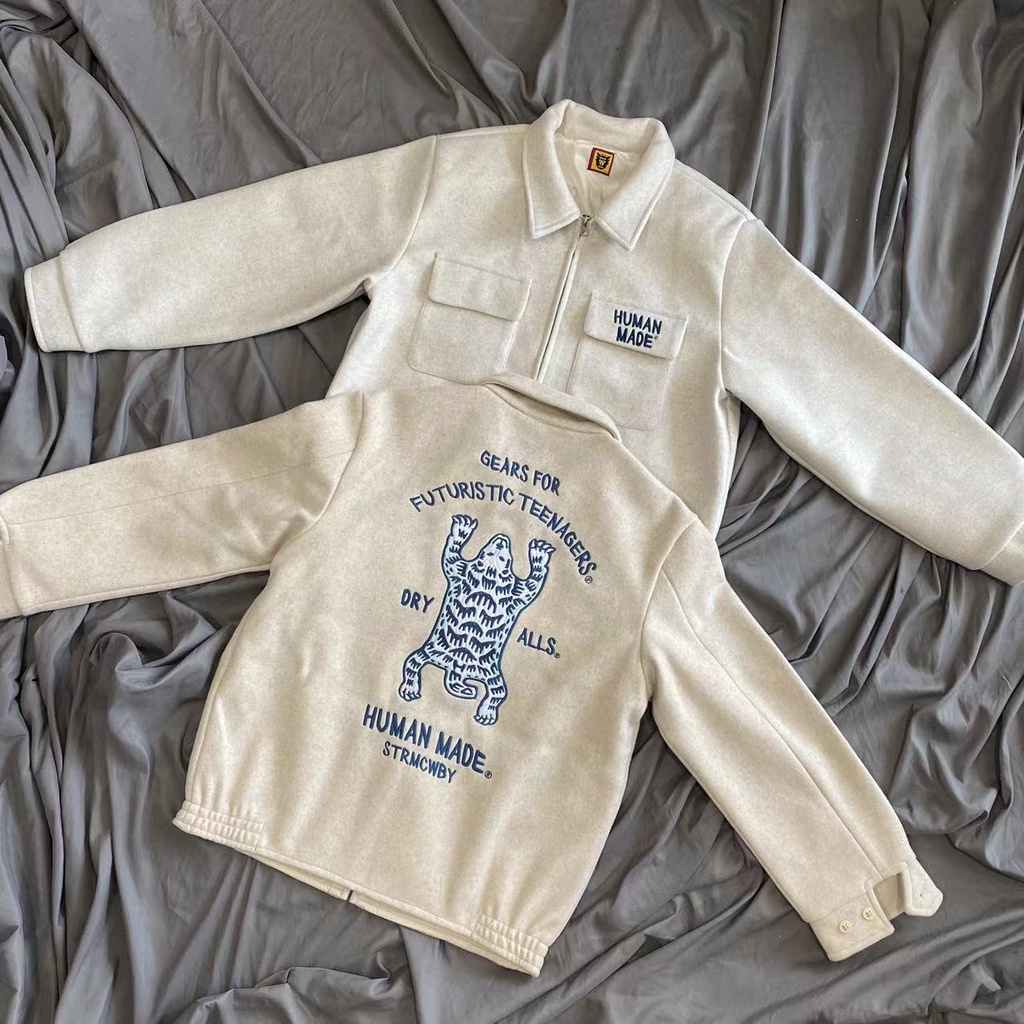 Áo Khoác Len Thêu Hình Hổ Trắng Phong Cách Preppy Retro Mỹ Cho Cặp Đôi