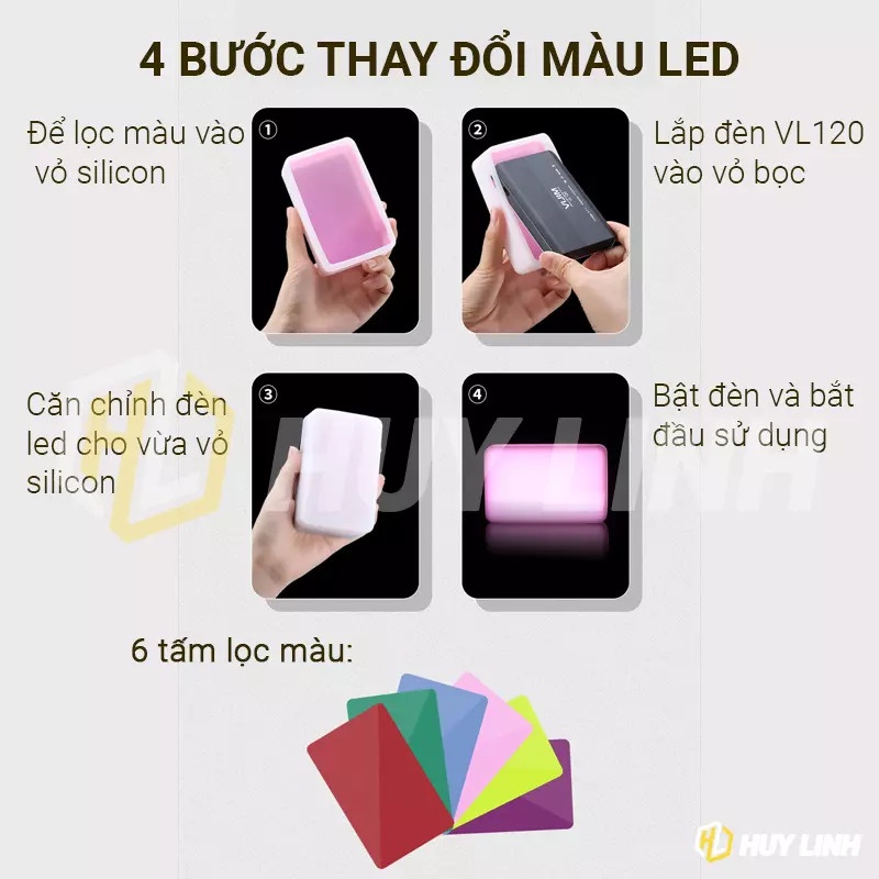 Đèn LED trợ sáng quay phim chụp hình VIJIM VL120 Colour - 120 bóng đèn led pin sạc 3100Mah