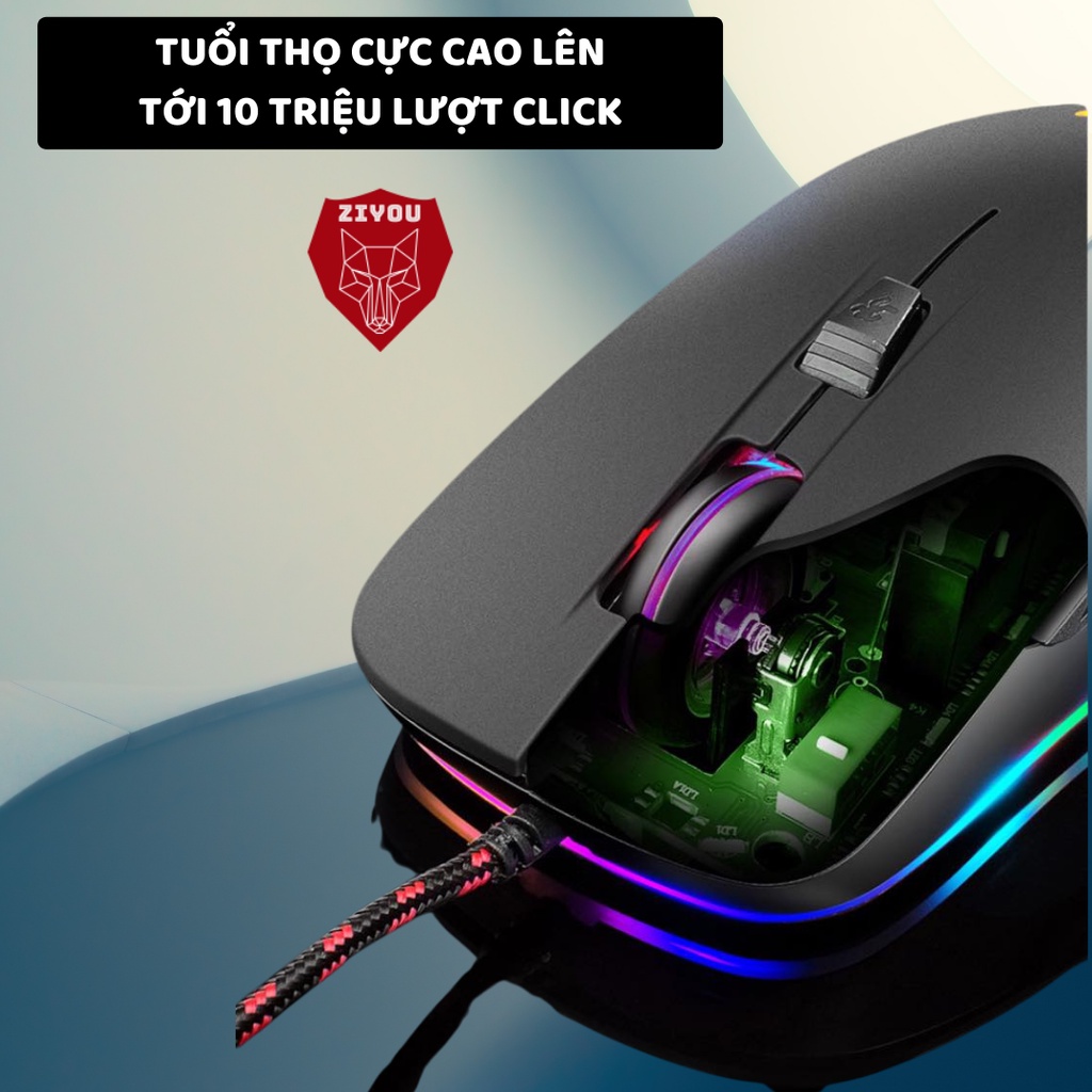 Chuột máy tính gaming ZIYOU V6 có dây, có led viền RGB cực đẹp, chỉnh được dpi chơi mọi tựa game trên máy tính, pc