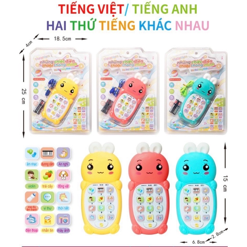 Đồ chơi điện thoại thông minh song ngữ Anh Việt phát âm thanh có âm thanh tặng kèm 2 pin và dây đeo cổ