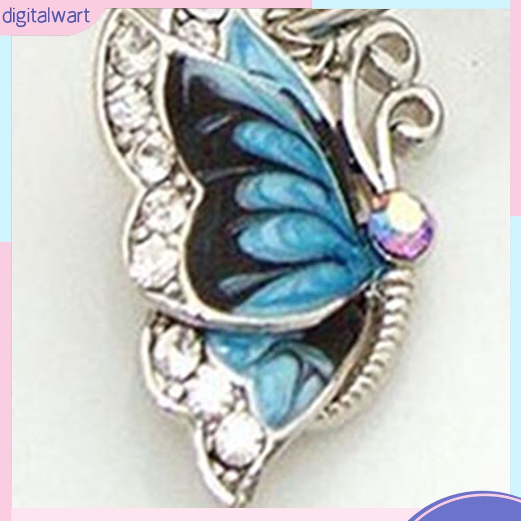 Đôi khuyên tai tròn thiết kế hình bướm đính đá pha lê nhân tạo xanh dương sang trọng cá tính dành cho nữ