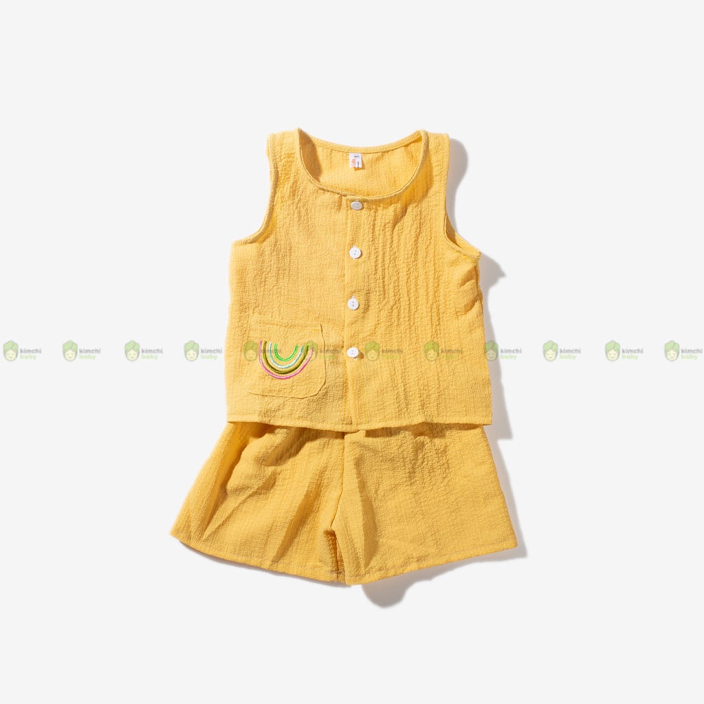 Set Bộ Sát Nách Cho Bé Vải Đũi Xốp Túi Trước Cầu Vồng, Bộ Đồ 3 Lỗ Cho Bé Mặc Đi Chơi CK16