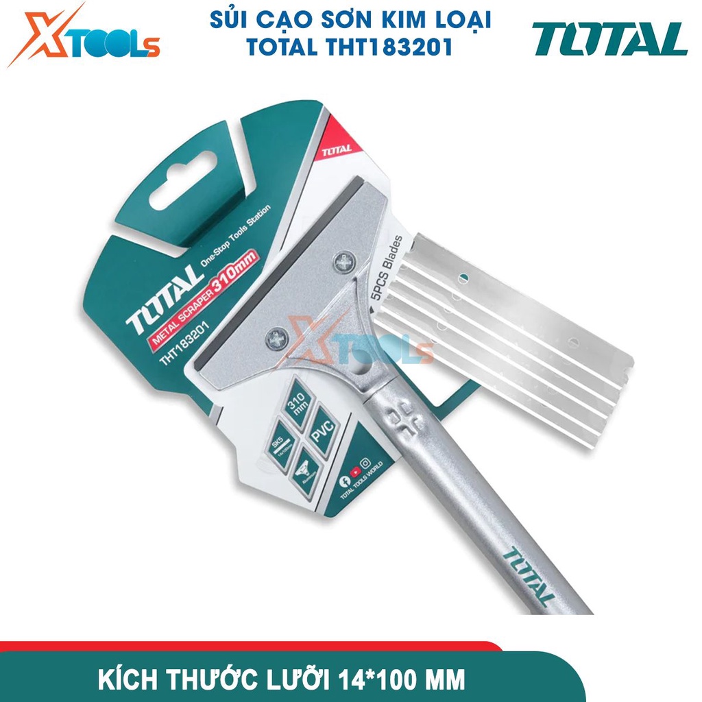 Sủi cạo sơn kim loại TOTAL THT183201 chất liệu hợp kim nhôm kèm 6 lưỡi dao SK5, kích thước lưỡi 14*100-CHÍNH HÃNG-XTOOLS