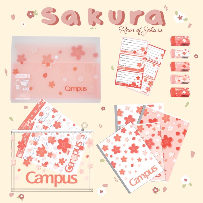 Combo Bộ Sưu Tập Đồ Dùng Học Tập Campus Rain Of Sakura