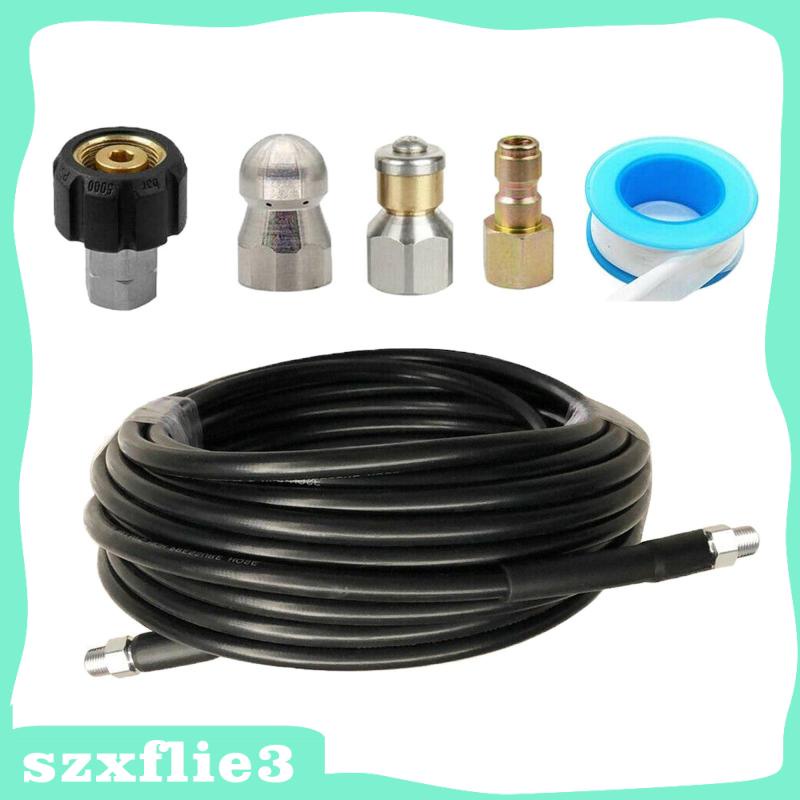 49FT Sewer Jet Hose Kit 5800 PSI 1/4 inch NP Button Nose and Waterproof Tape