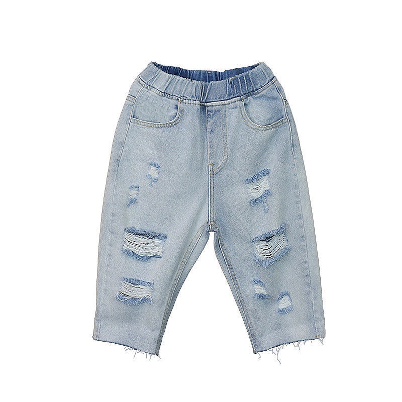 Quần Jean rách Dài 7 phân cho bé trai bé gái Dáng Rộng Vải Mỏng Thời Trang Mùa Hè,Quần Jean cho bé trai và bé gái mặc siêu xinh