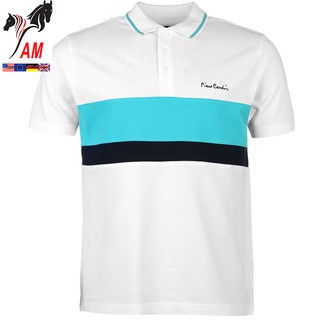 [100% cotton] Áo Thun nam PIERRE Cardin Contrasting Stripe Polo Mens Cao Cấp (White/Turq - Size EU - UK )