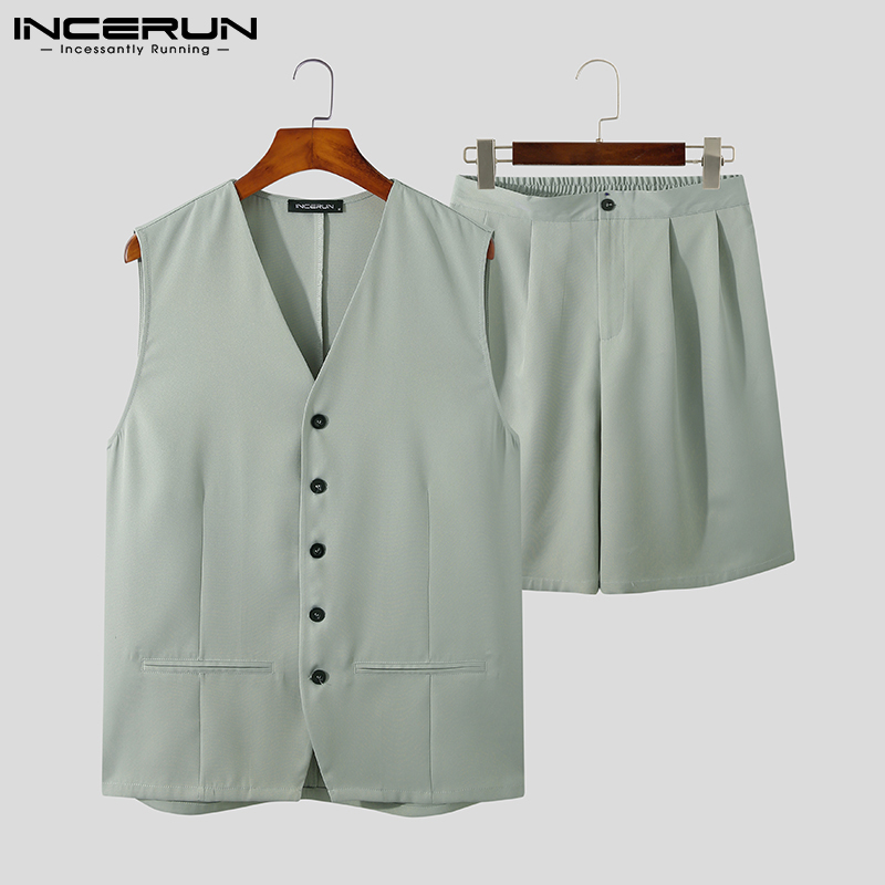 Set INCERUN áo không tay + quần short thời trang Hàn cho nam