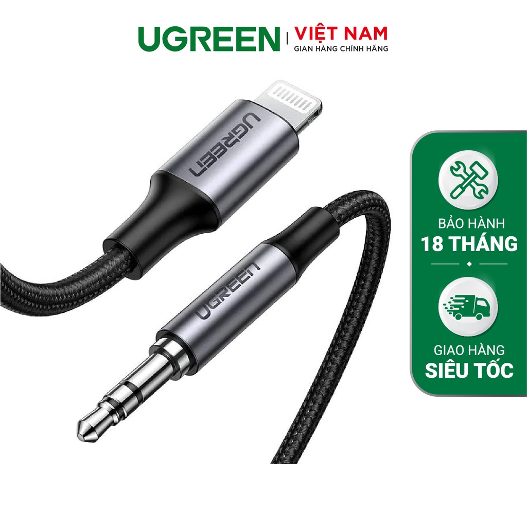 Cáp chuyển đổi cổng Lightning MFI sang chuẩn 3.5mm UGREEN US315 dây bện nylon siêu bền