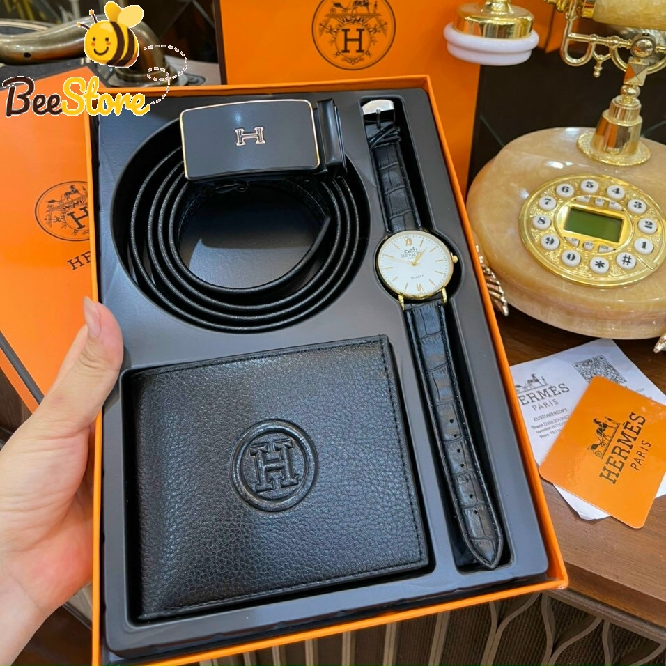 Set ba món thắt lưng kèm ví da nam full hộp, set dây nịt kèm bóp da cao cấp dành cho nam B04