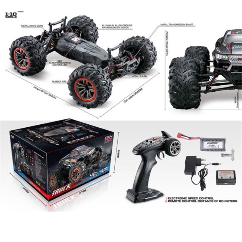 Xe ô tô địa hình điều khiển từ xa XinLeHong 9125  tỉ lệ 1/10, 2 cầu, visai kim loại, sóng 2.4GHz