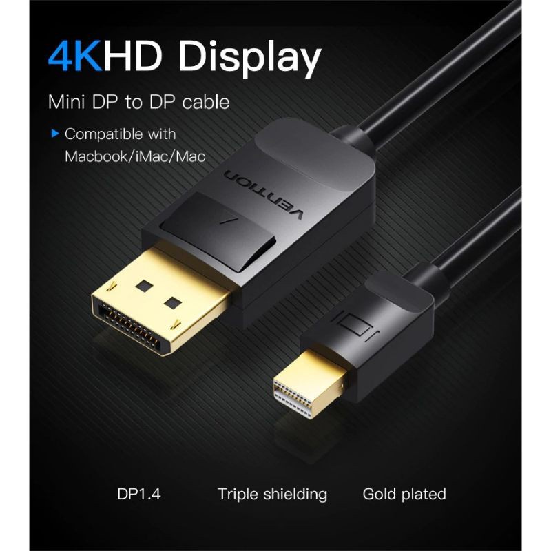 Dây cáp Mini Displayport sang Displayport Vention 4K 60Hz, DP 1.4 hỗ trợ 3D cho Macbook Laptop Pro Air Tuấn Hà Store