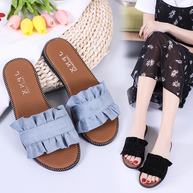 Dép thời trang nữ bèo nhún - Có quai ngang ở mu bàn chân - Tôn dáng chân đẹp