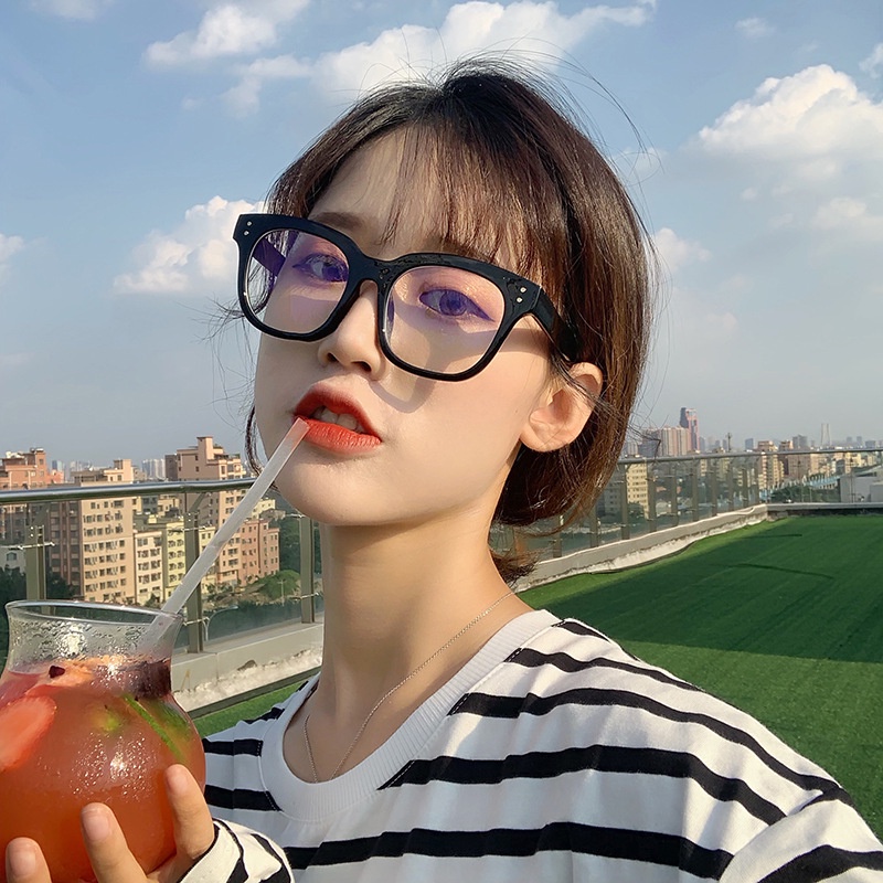 Kính cận thời trang nam nữ mắt không độ chống ánh sáng xanh phong cách Hàn Quốc đẹp giá rẻ HANASO 017