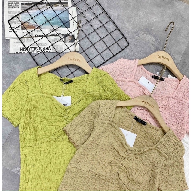 ♕✇Áo kiểu xốp nhăn cổ vuông rúm ngực, phông ngắn tay dáng ôm CS503 - NhiNhi Shop | BigBuy360 - bigbuy360.vn