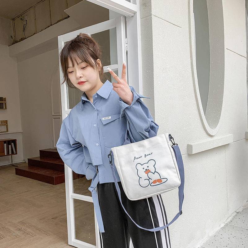 Túi Xách Đeo Vai Vải Canvas Mềm Mại Phong Cách Nhật Bản 001#